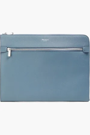 SERAPIAN Textured-leather pouch - Blue
