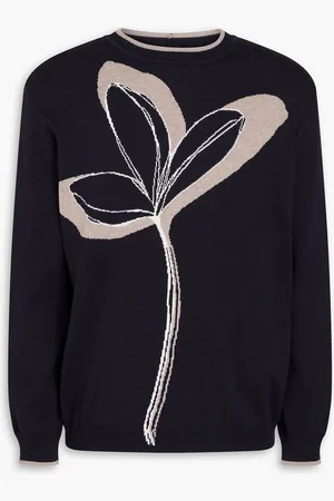 Giorgio Armani Intarsia cotton and cashmere-blend sweater - Blue