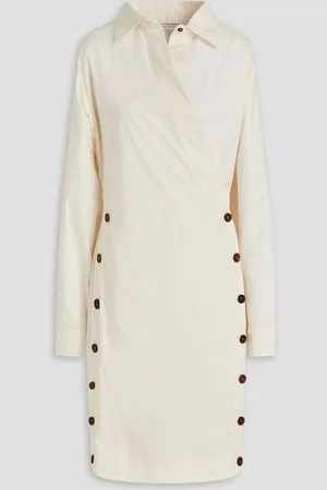 Serafini Button-detailed cotton-blend wrap dress - White