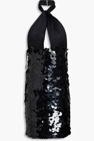 ALICE+OLIVIA Alice Olivia - Cutout satin-paneled sequined tulle halterneck mini dress