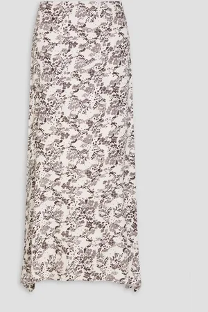 Ganni Floral-print twill midi skirt - White