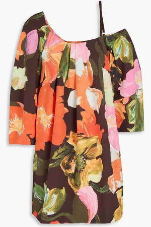 STINE GOYA One-shoulder floral-print jacquard mini dress - Brown