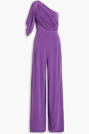 RHEA COSTA One-shoulder draped jersey wide-leg jumpsuit