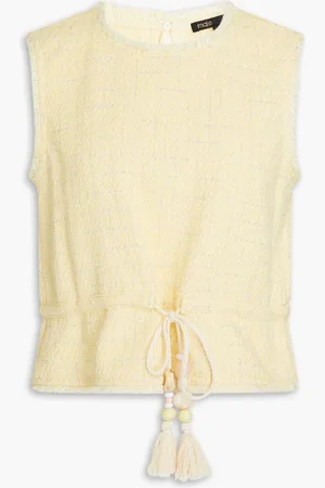 Maje Metallic cotton-blend bouclé-tweed top - Yellow