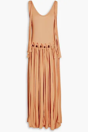 Chloé Fringed knitted crepe midi dress - Orange