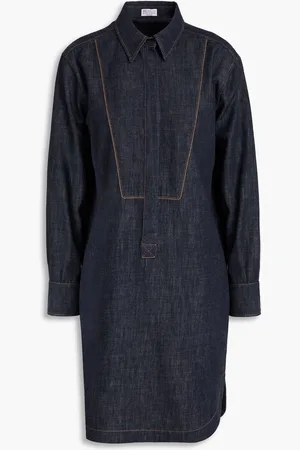 Brunello Cucinelli Bead-embellished denim shirt dress - Blue