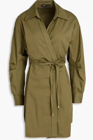 Maje Cutout cotton-blend twill min wrap dress - Green