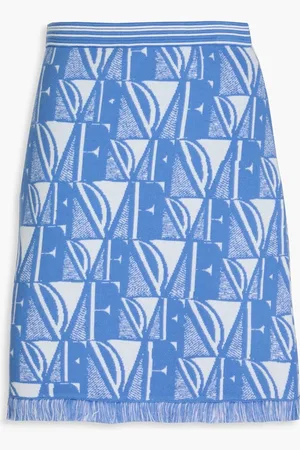 Diane von Furstenberg Alejandra frayed jacquard-knit mini skirt - Blue