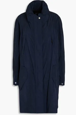 Giorgio Armani Leather-trimmed cupro parka - Blue