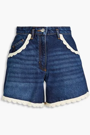 Maje Crochet-trimmed denim shorts - Blue