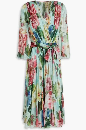 Dolce & Gabbana Floral-print silk-voile midi dress - Blue