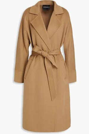 Emporio Armani Belted cashmere-felt coat - Brown