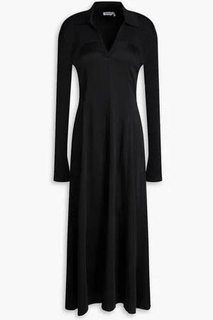 Simkhai Ribbed knit-paneled satin-crepe midi dress