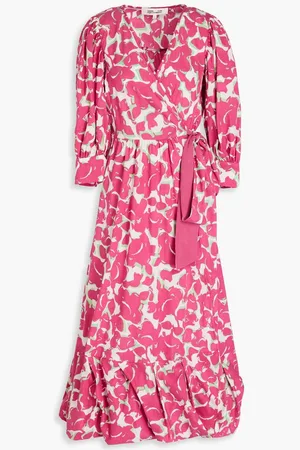 Diane von Furstenberg Roxanna printed cotton-blend poplin midi wrap dress - Blue