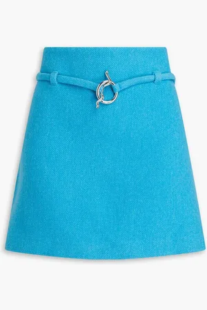 Ganni Belted wool-blend twill mini skirt - Blue