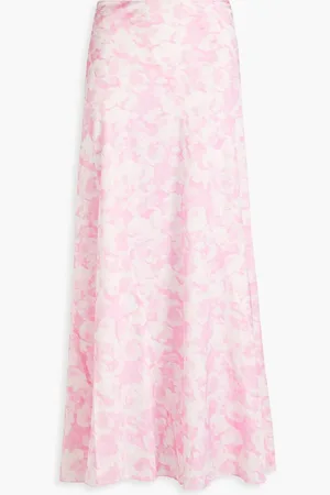 Ganni Floral-print stretch-silk satin maxi skirt - Pink