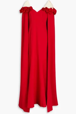 Marchesa Notte Tulle-paneled cape-effect stretch-crepe gown