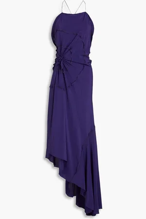Victoria Beckham Asymmetric ruffled silk-crepe maxi dress - Purple