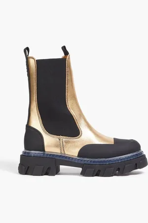 Ganni Metallic leather and rubber ankle boots - Metallic