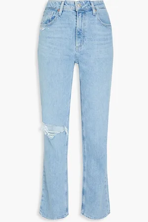 Paige Distressed mid-rise straight-leg jeans - Blue