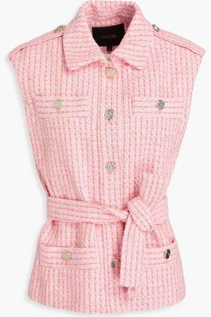 Maje Belted metallic cotton-blend tweed vest - Pink
