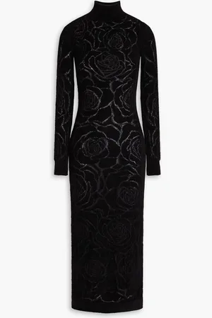 Alberta Ferretti Floral jacquard-knit chenille midi turtleneck dress