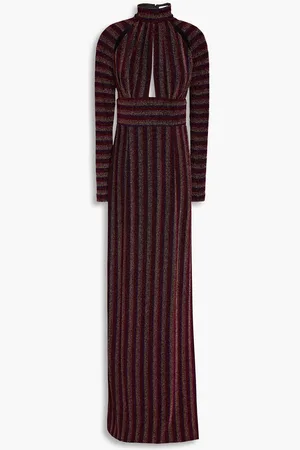 Rebecca Vallance Aisha cutout metallic striped jersey gown - Purple