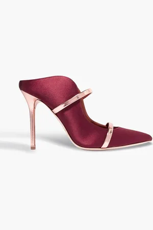 MALONE SOULIERS Maureen 100 metallic leather-trimmed satin mules