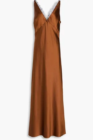 VERONICA BEARD Hamina lace-trimmed stretch-silk satin maxi dress - Brown