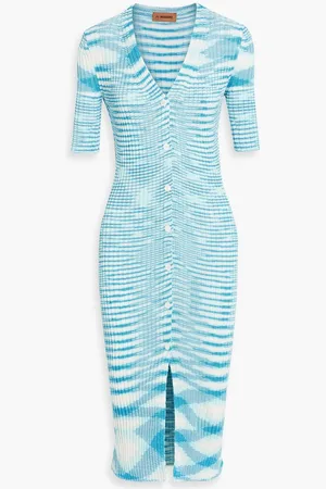 Missoni Space-dyed ribbed-knit midi dress - Blue