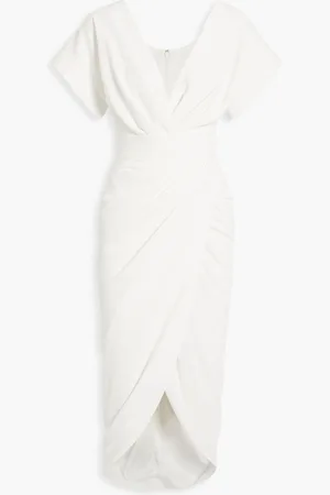 RHEA COSTA Belted draped crepe dress - White