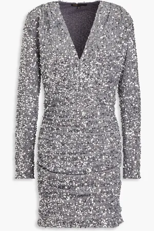 Maje Ruched sequined velvet mini dress - Metallic