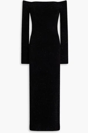 GALVAN Off-the-shoulder metallic knitted midi dress