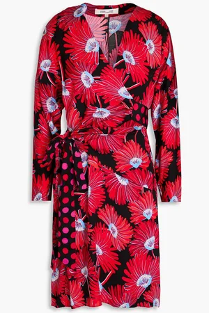Diane von Furstenberg Mikah floral-print crepe de chine mini wrap dress - Red