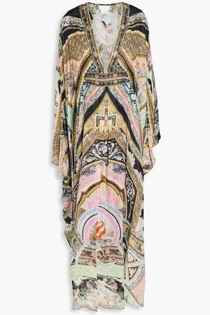 Camilla Crystal-embellished printed silk crepe de chine kaftan