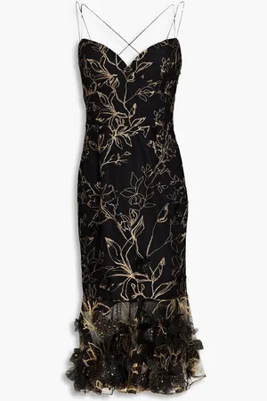 Marchesa Notte Floral-appliquéd embroidered tulle dress