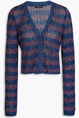 RAG&BONE Cropped striped open-knit cardigan - Blue