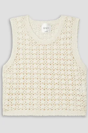 Leset Lucy cropped crocheted cotton top - White