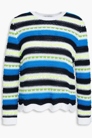 AUTUMN CASHMERE Striped crochet-knit cotton sweater