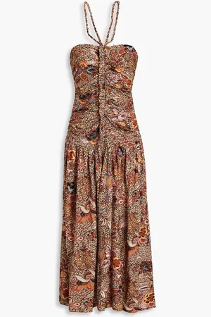 ULLA JOHNSON Marcella ruched floral-print cotton-jersey midi dress - Neutral