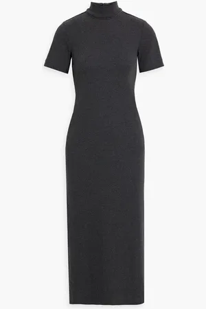 Brunello Cucinelli Bead-embellished ribbed cotton-blend midi dress - Gray