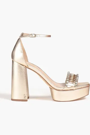 Sam Edelman Ninette crystal-embellished metallic leather platform sandals - Metallic