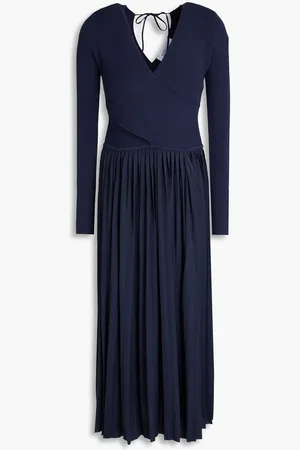 Derek Lam Pleated satin and ribbed-knit midi dress - Blue