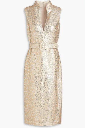 Badgley Mischka Sequined mesh midi dress - Metallic