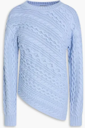 Simkhai Agathe asymmetric cable-knit cotton-blend sweater - Blue