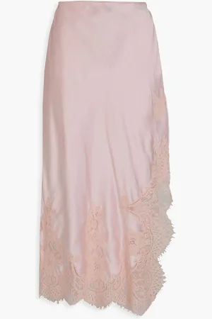 ALICE+OLIVIA Alice Olivia - Lace-paneled satin midi skirt - Pink