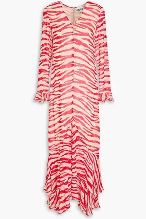 Ganni Ruffled tiger-print georgette maxi dress