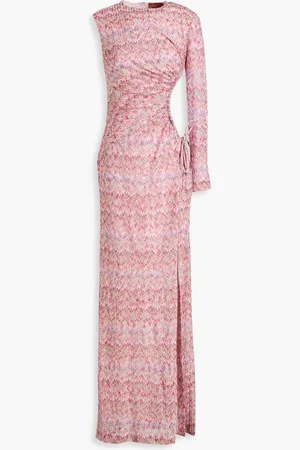 Missoni One-sleeve cutout metallic crochet-knit maxi dress - Pink
