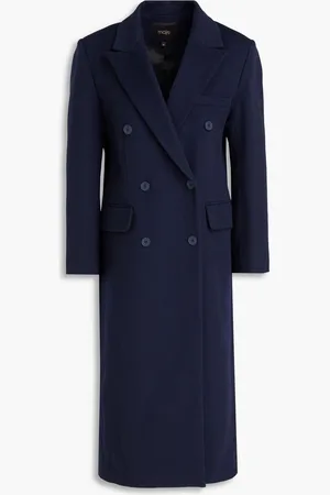 Maje Double-breasted brushed wool-blend felt coat - Blue