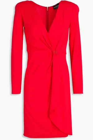 Emporio Armani Draped crystal-embellished stretch-crepe mini dress